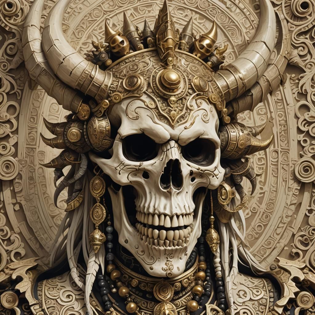 Ornate Skull Shaman Figure in Ceremonial Armor