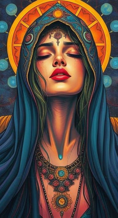 Psychedelic Hooded Woman in Visionary Art Style
