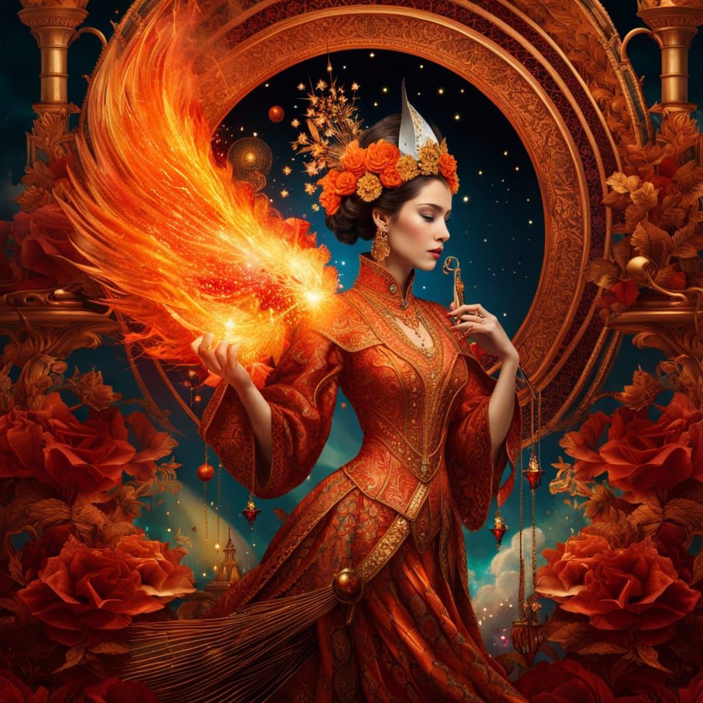 Celestial Fire Being in Fantasycore Art Style