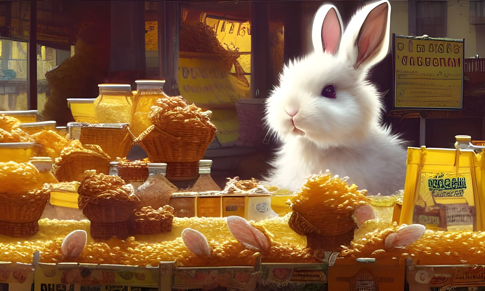 Fluffy Bunny Guarding Honey: Digital Art Portrait