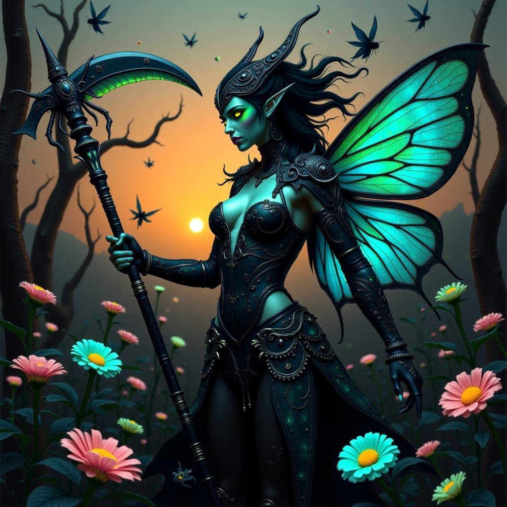 Dragonfly Fae Queen in Metallic Armor