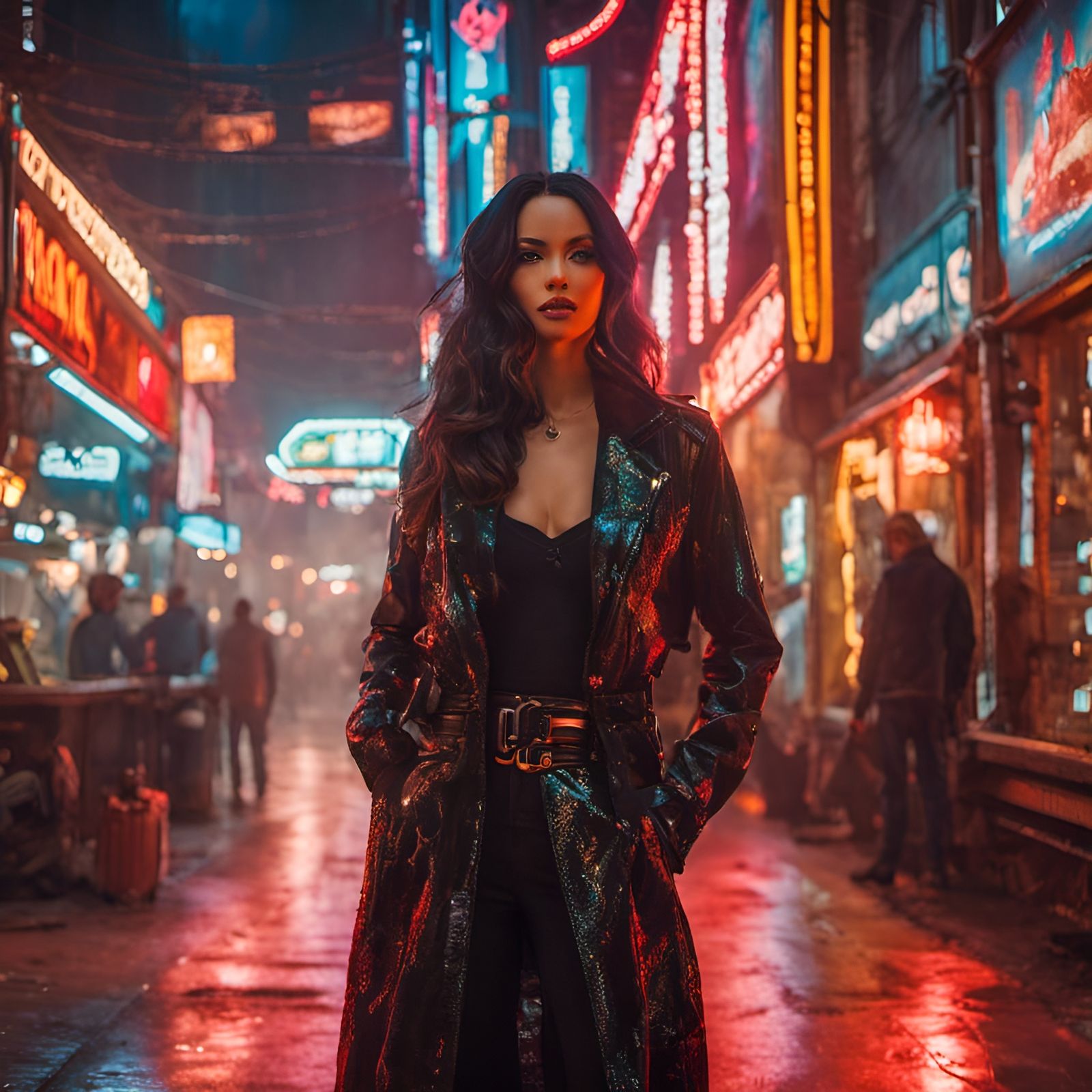 Cyberpunk Vampire with Fangs in Gothic Dress