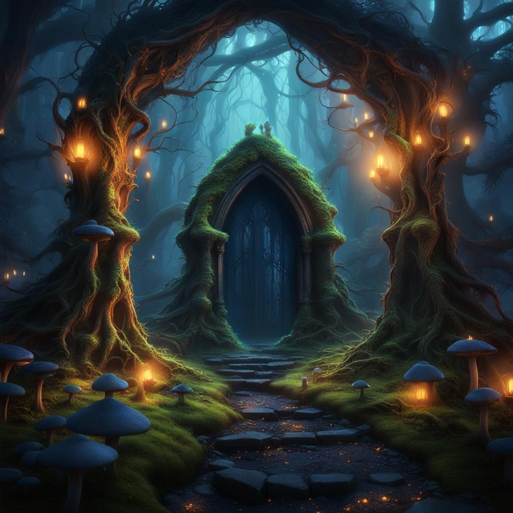 Mystical Gothic Archway in Forest: Fantasy Concept Art