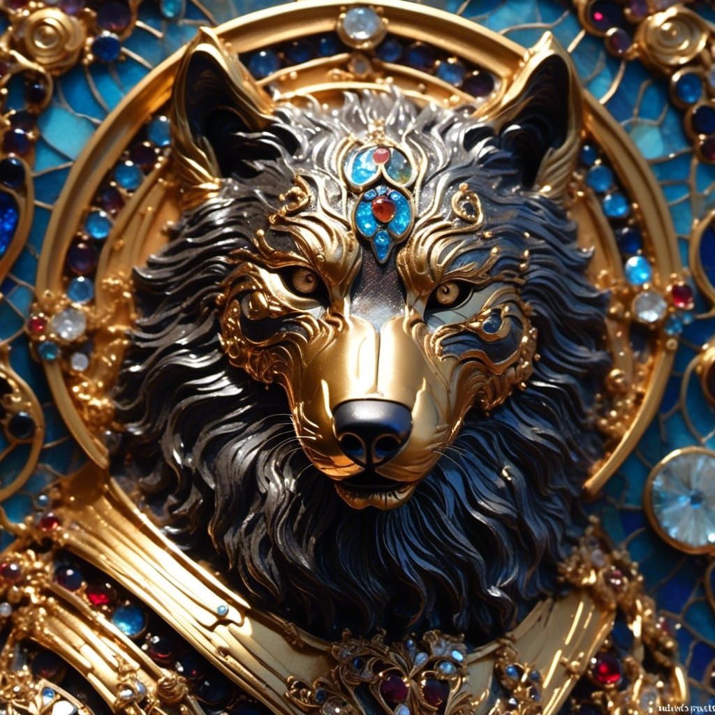 Armored Black Wolf in Radiant Fire, Hyperrealistic Splash Ar...