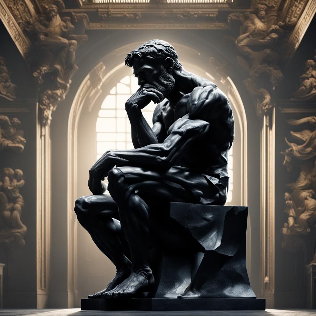 Man on Cube in Thinker Pose: Digital Matte Painting