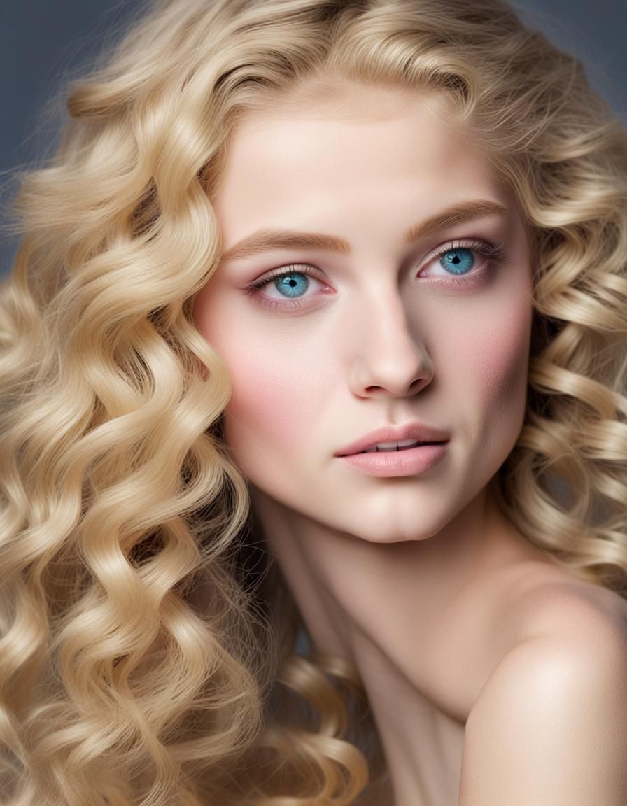 Beautiful Blonde Girl with Blue Eyes: Hyperrealistic Portrai...
