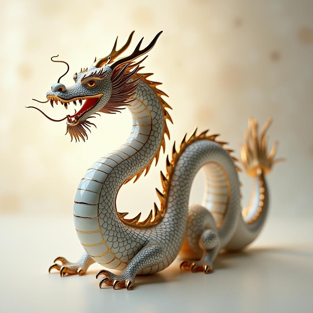 Silver Porcelain Dragon with Gold Accents