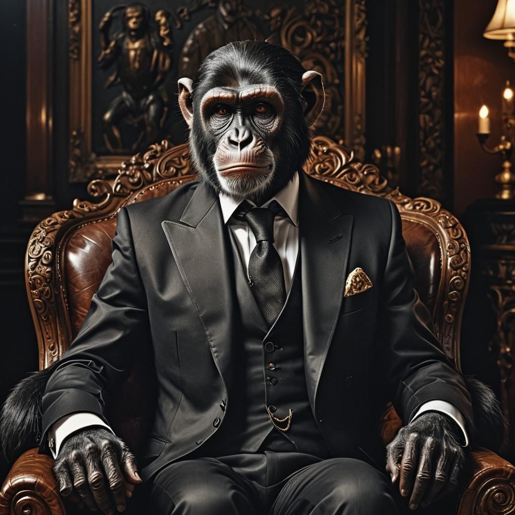 Monkey in Tuxedo: Hyper-Realistic Digital Portrait
