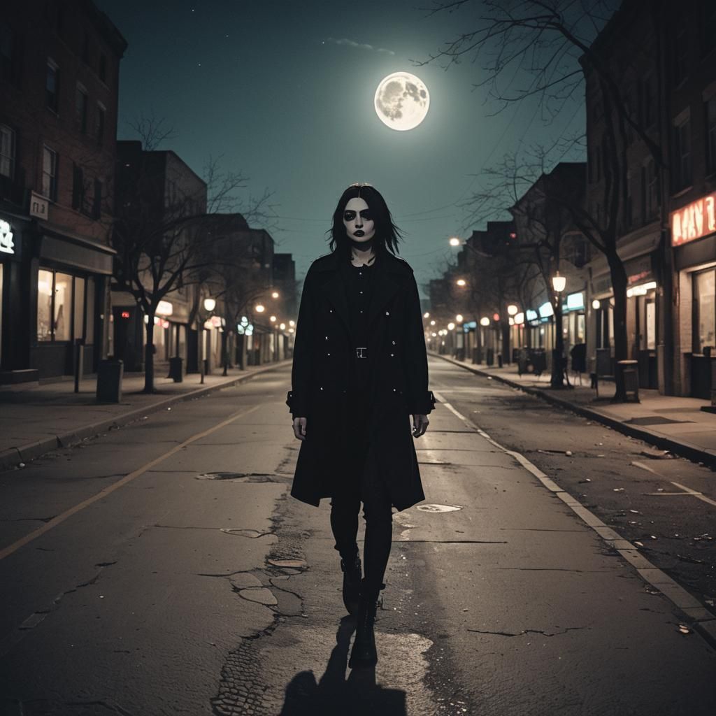 Goth Girl and Boyfriend Under Full Moon