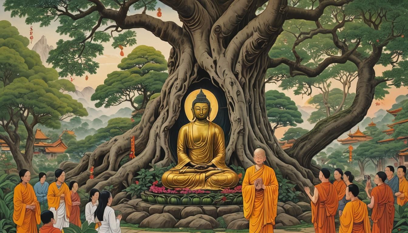Kisa Gotami and Buddha, Detailed Matte Painting