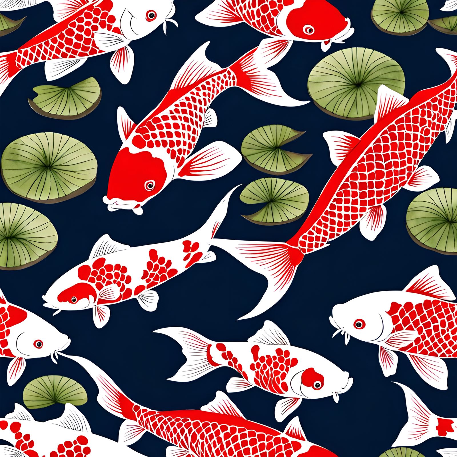 Red and White Koi in Japanese Pond