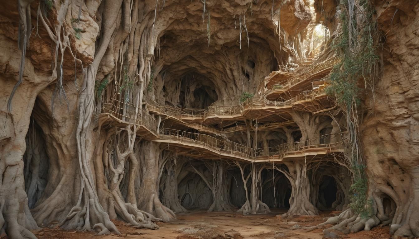 Fantasy Cave Maze Diagram Under Petrified Tree
