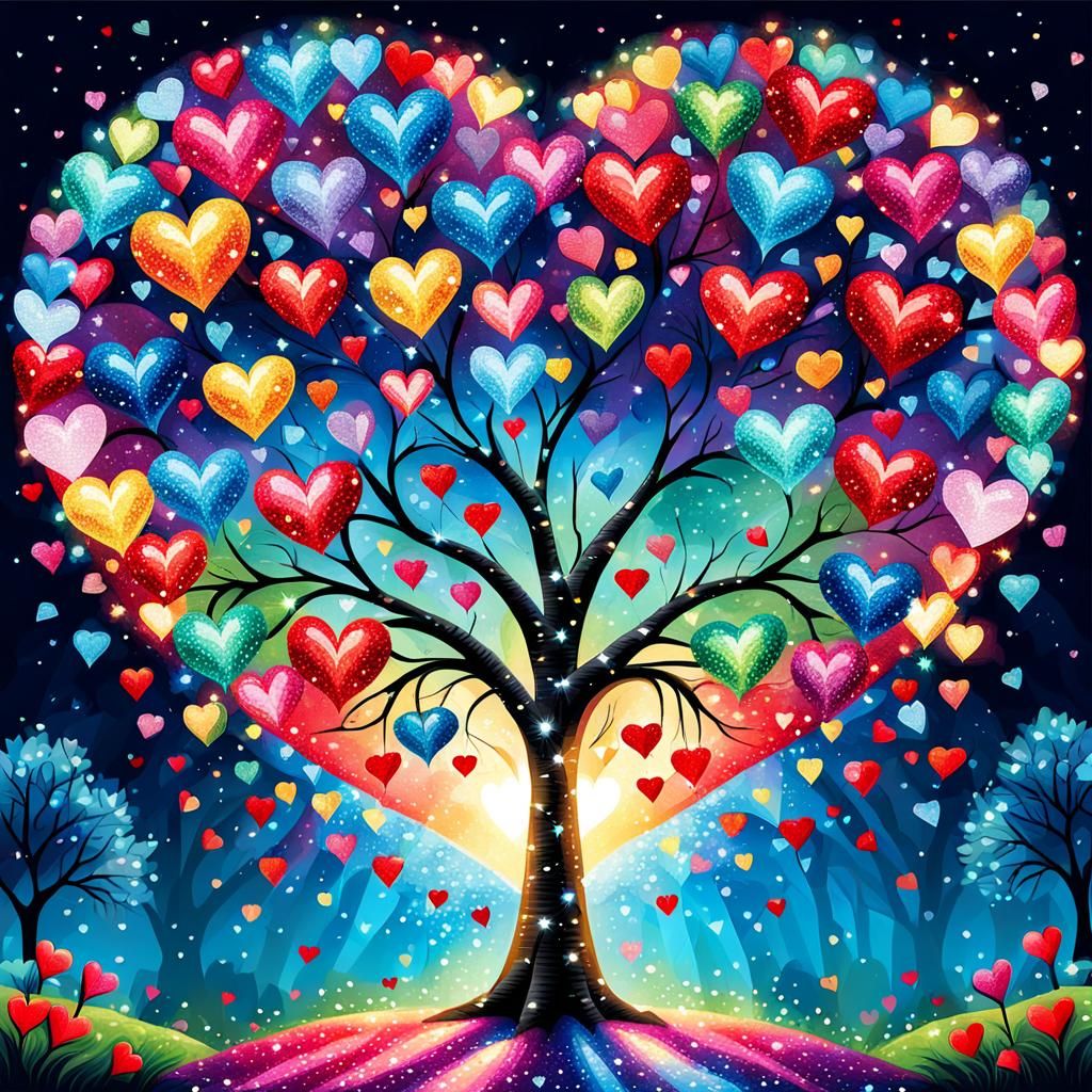 Heart-Shaped Valentine's Tree Diamond Painting Design