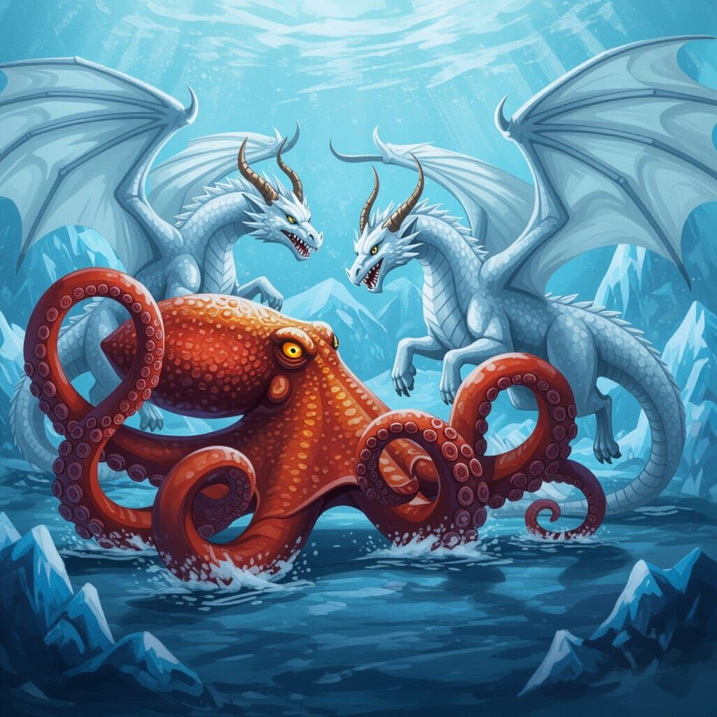Arctic Dragons Fight Evil Octopus