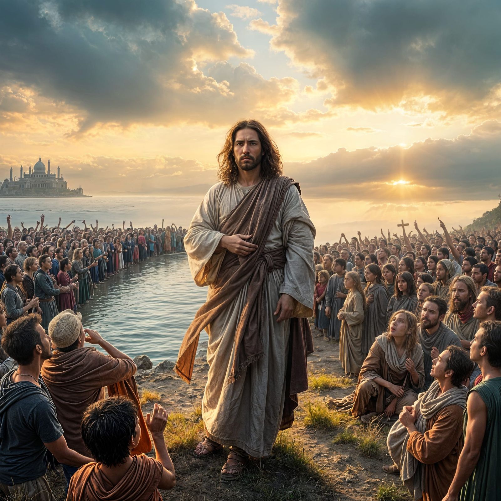 Epic Cinematic Jesus Feeds the Multitude by the Sea of Galil...