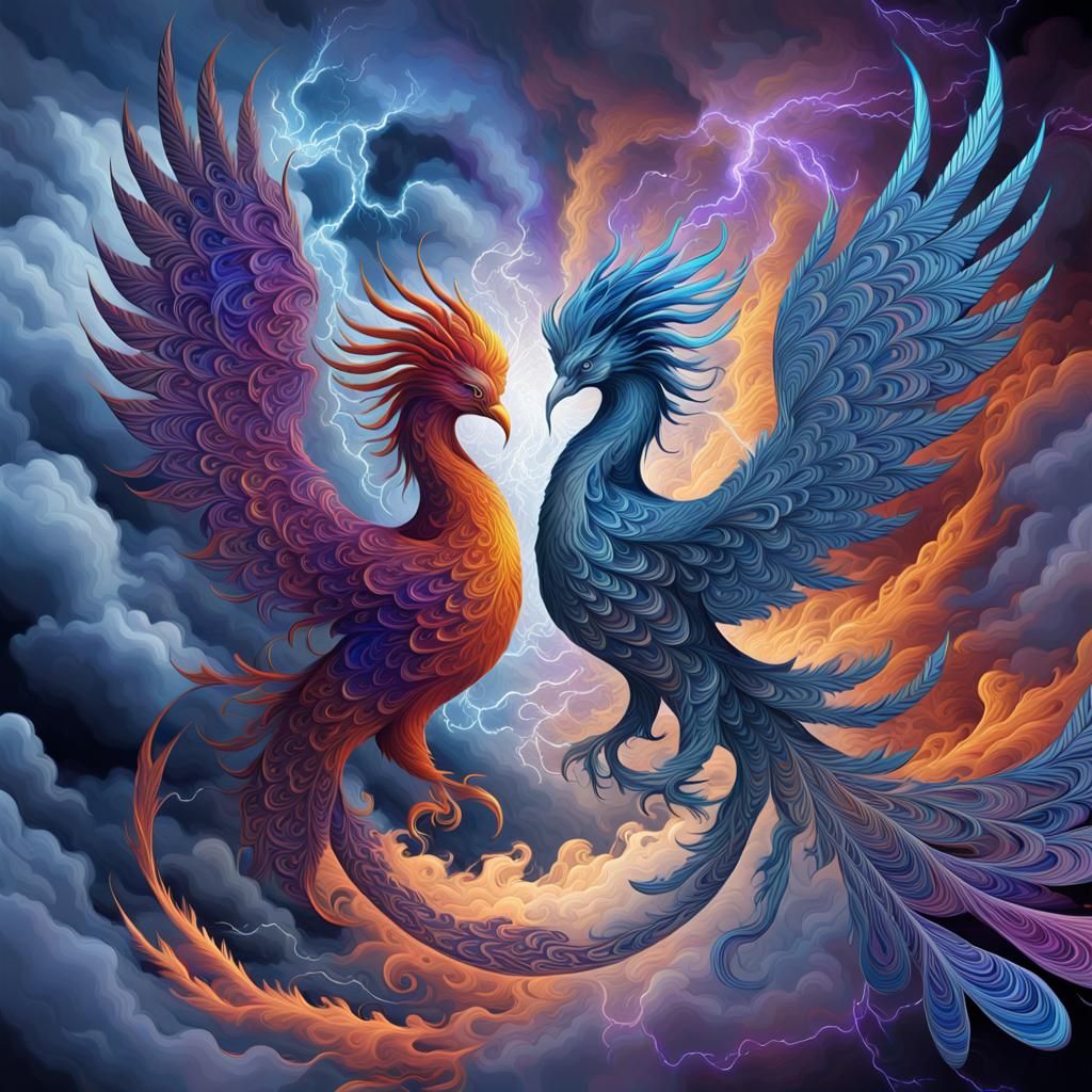 Phoenix and Wind God in Fractal Battle