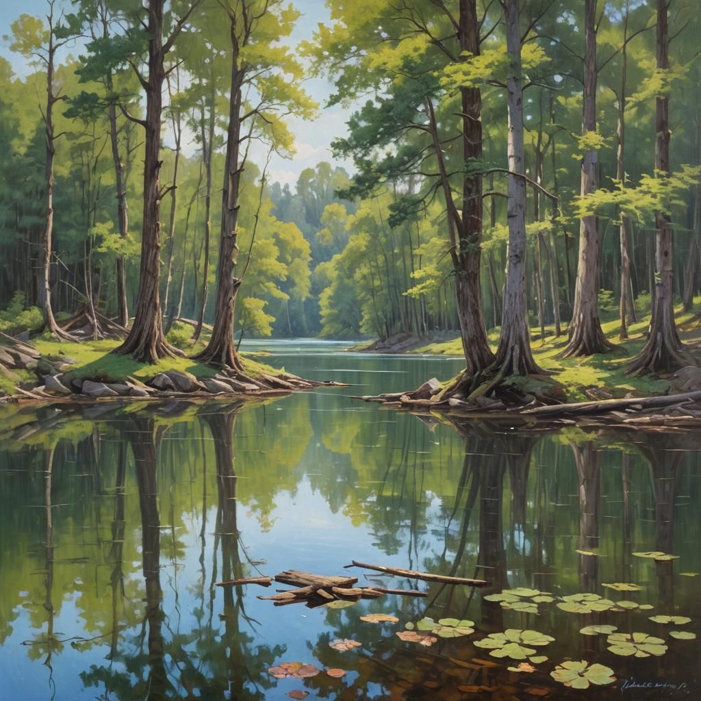 Lake in Oil Painting Style