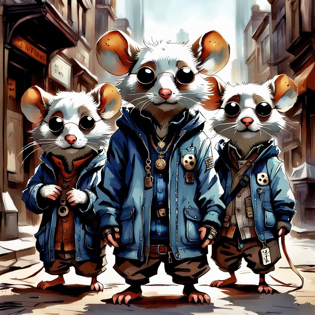Chibi Anthropomorphic Mice in Urban Style