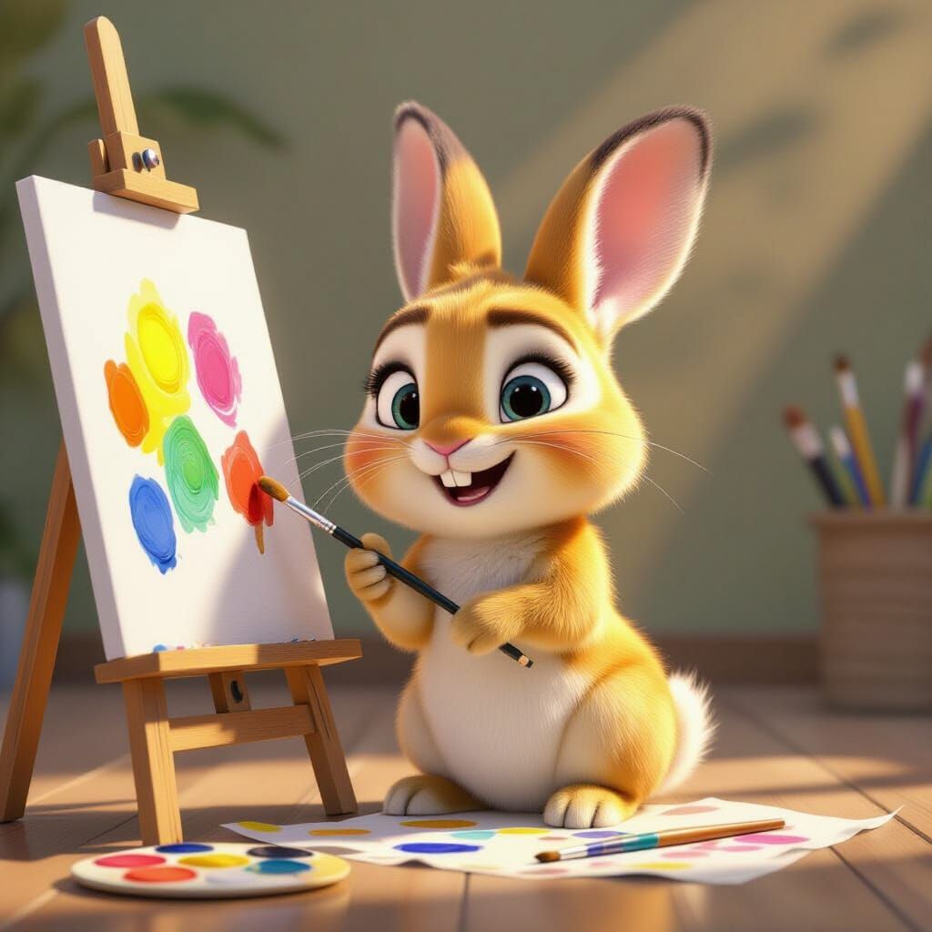 Adorable Rabbit Artist Holding Watercolor Pen in Zootopia St...