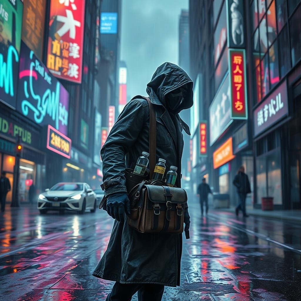 Cyberpunk Medic in Dystopian Metropolis