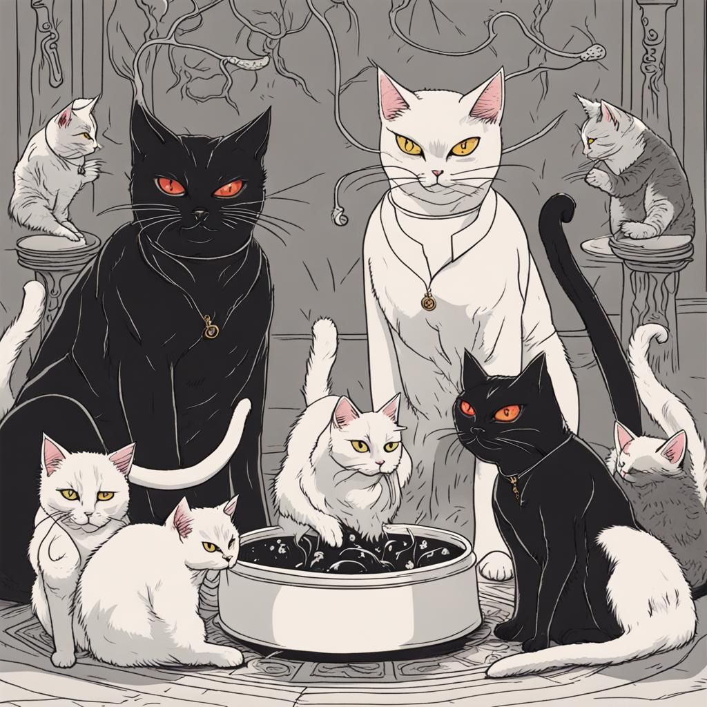 Cats Summoning a Demon in Dark Ritual