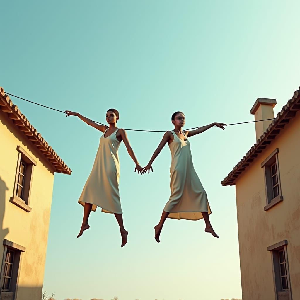 Provocative Women on Clothesline: Detailed Matte Painting