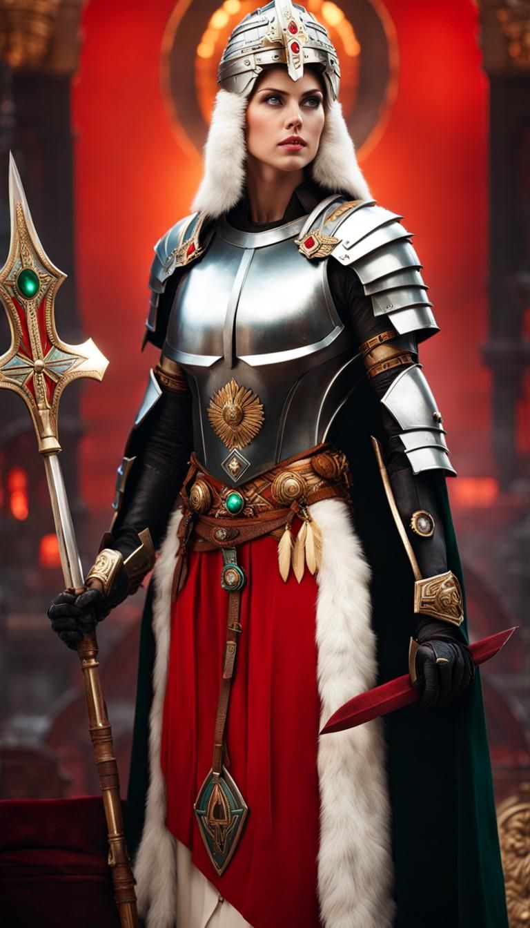 Cybernetic Knight with Aztec Headdress in Qajar Art