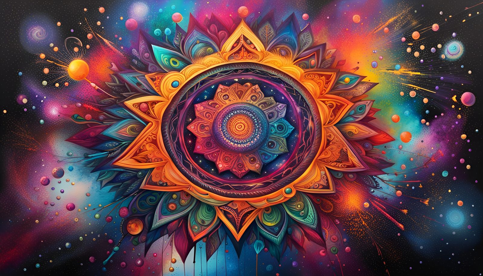 Colorful Galaxy Mandala in Graffiti Art Style
