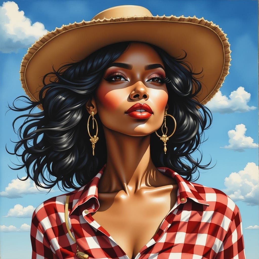 Beautiful Woman in Cowboy Hat, Impressionistic Oil Portrait