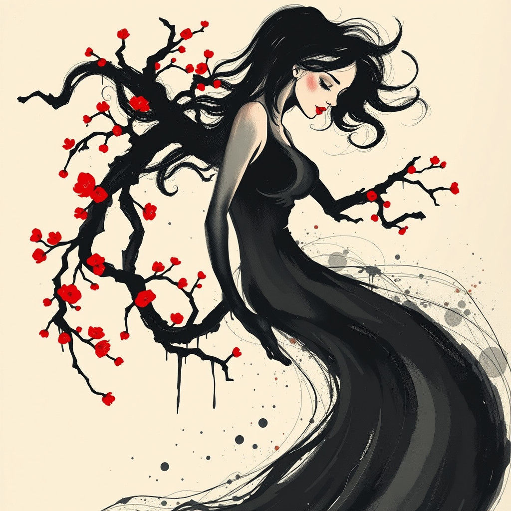 Abstract Expressionist Figure in Japonisme Style