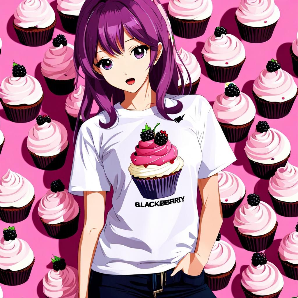 Anime Shirt with Blackberry Cupcake Design