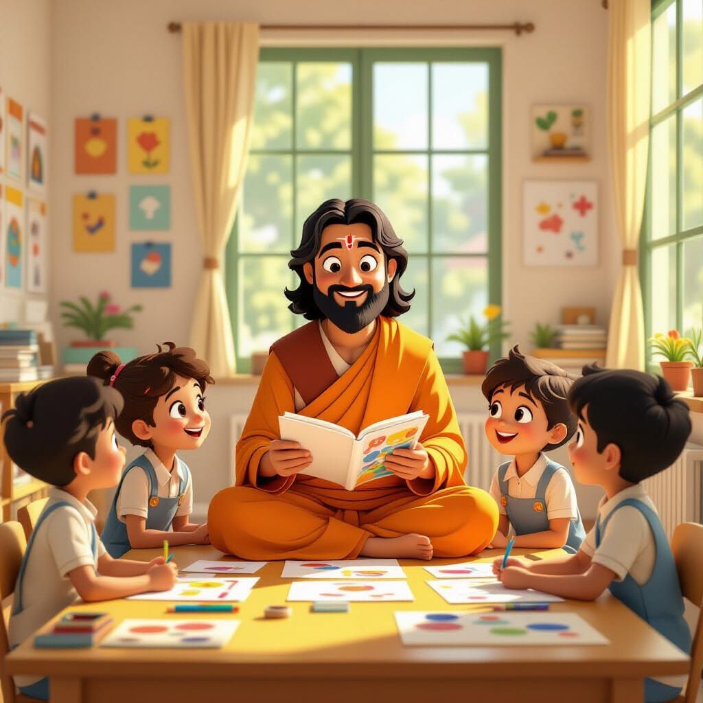 Swami Vivekananda Teaching Children Animation in Digital Art...