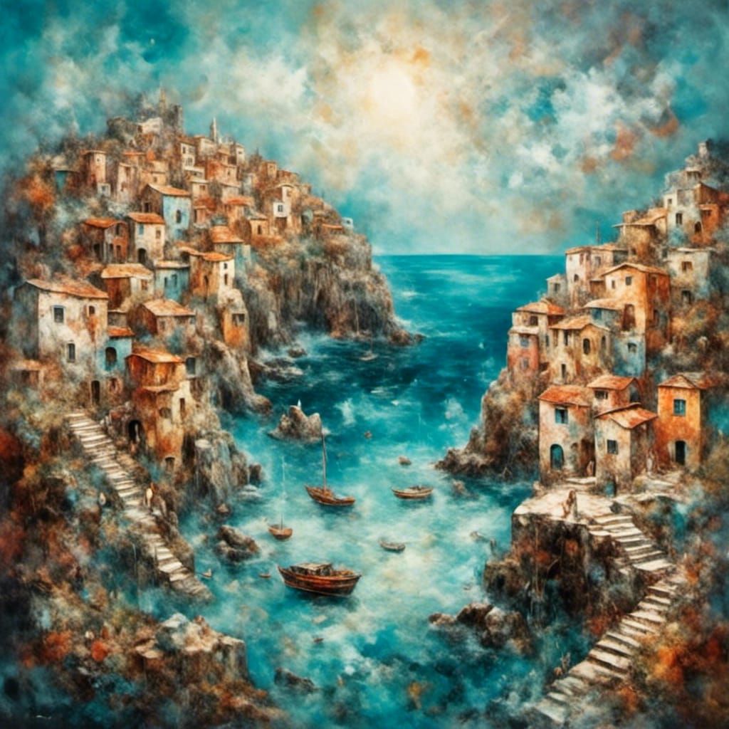 Mediterranean Island Town as Colorful Abstract Painting