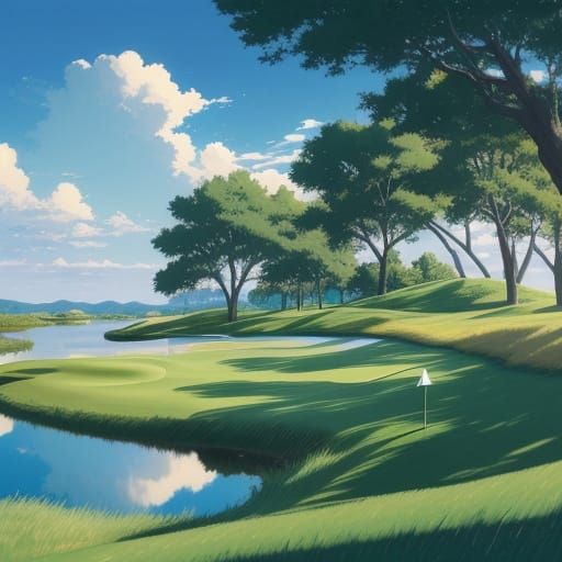 Anime Jesus Tees Off in Golden Hour