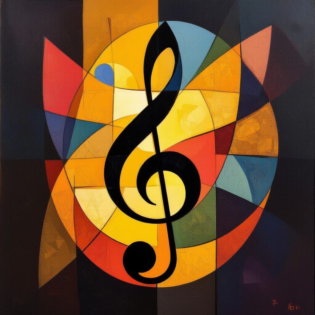 Abstract Cubist Treble Clef With Golden Glow
