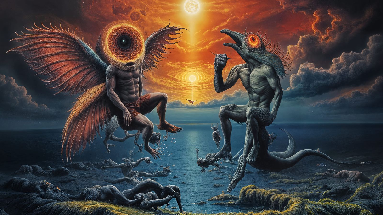 Muscular Man with Peacock Mutation in Fractal Man's Mouth