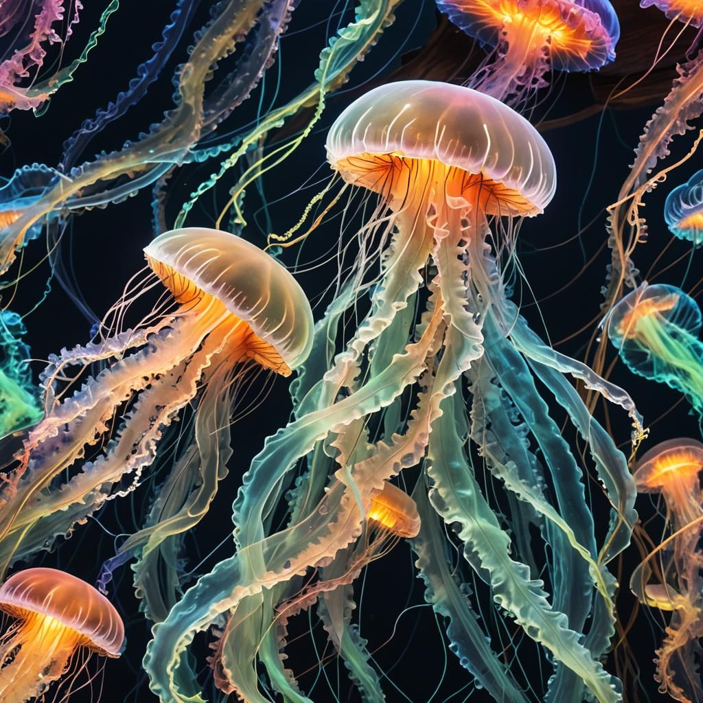 Bioluminescent Jellyfish Pulsing in the Deep Sea