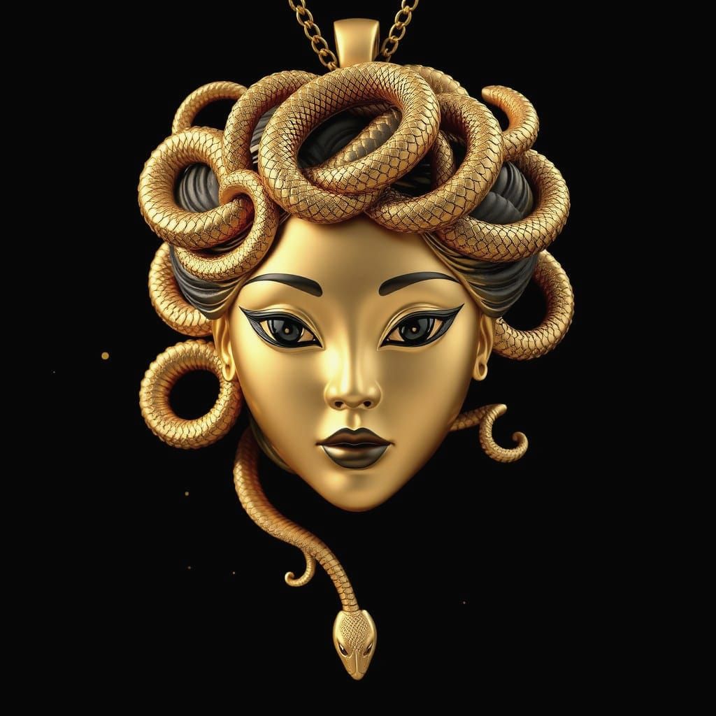 Golden Asian Goddess Pendant in Fantasy Style