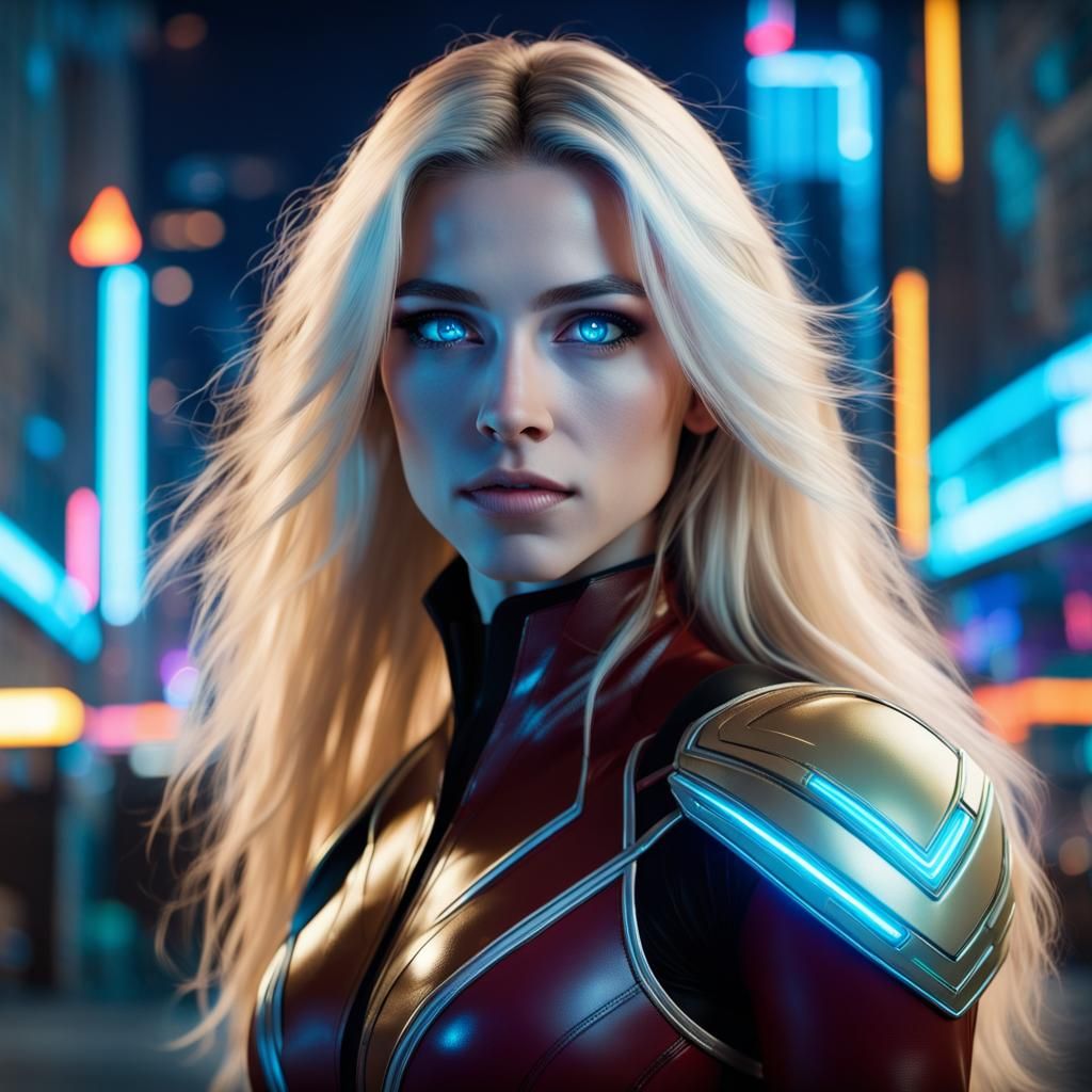 Phyla-Vell in a Neon Extraterrestrial Cityscape