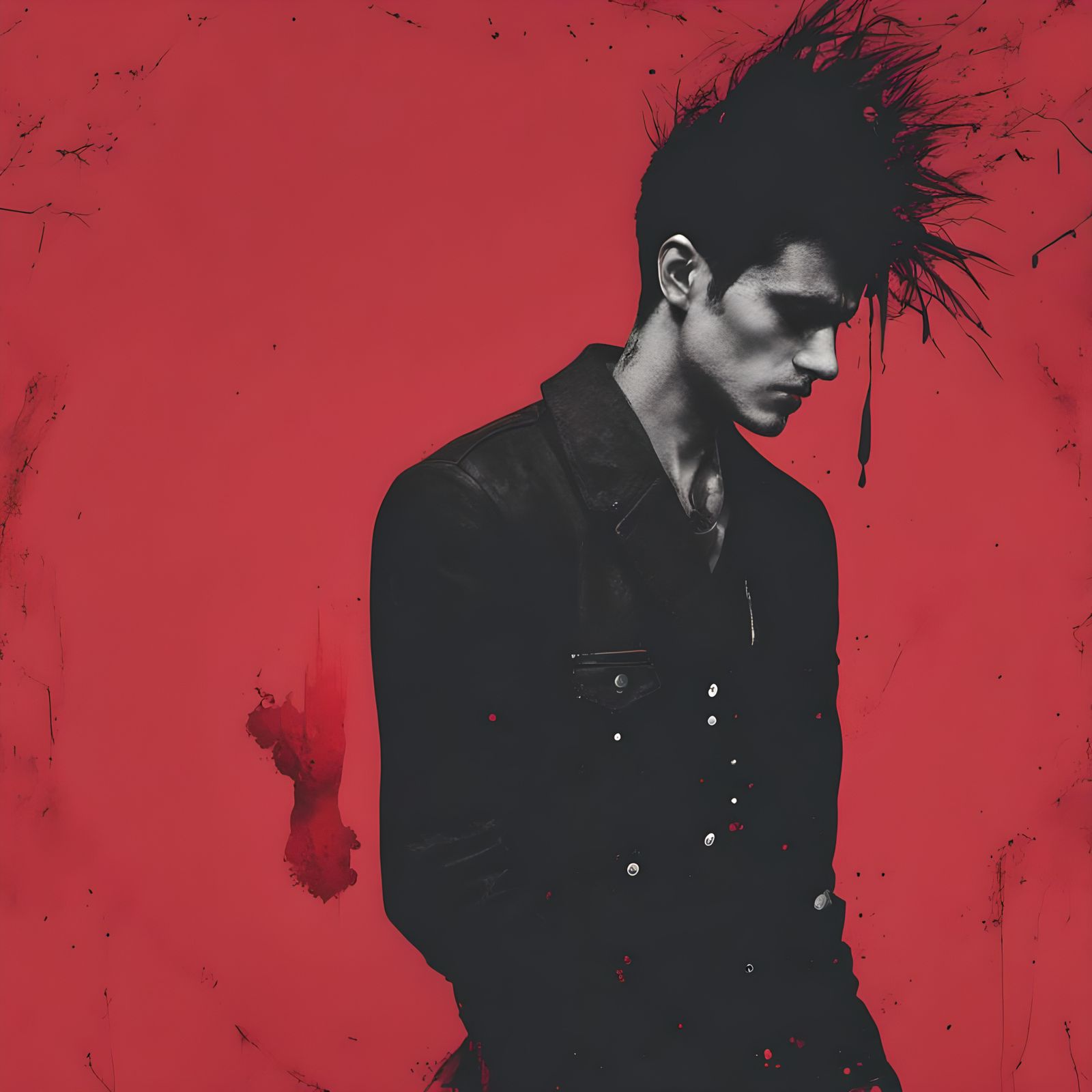 Lonely Man in Dada Collage with Red Accent