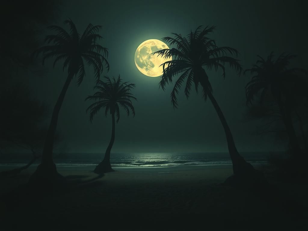 Eerie Dark Fantasy Beach Under Full Moon