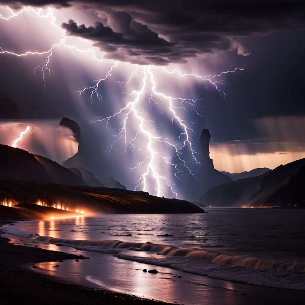 Suddenly, a flash of lightning illuminated the sky, casting an ethereal glow over the landscape. In that split second, t...
