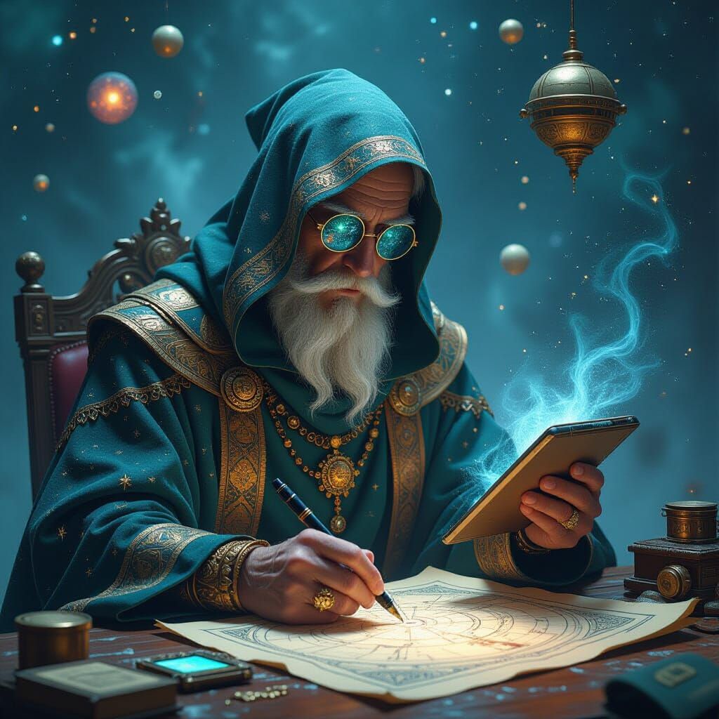 Celestial Cartographer Charts Nebula in Steampunk Dark Fanta...