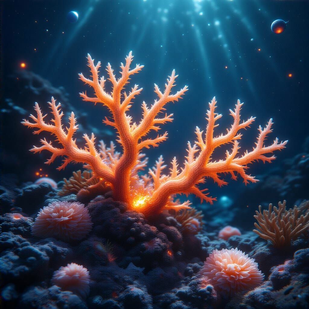 Glowing Comet Coral on Seabed