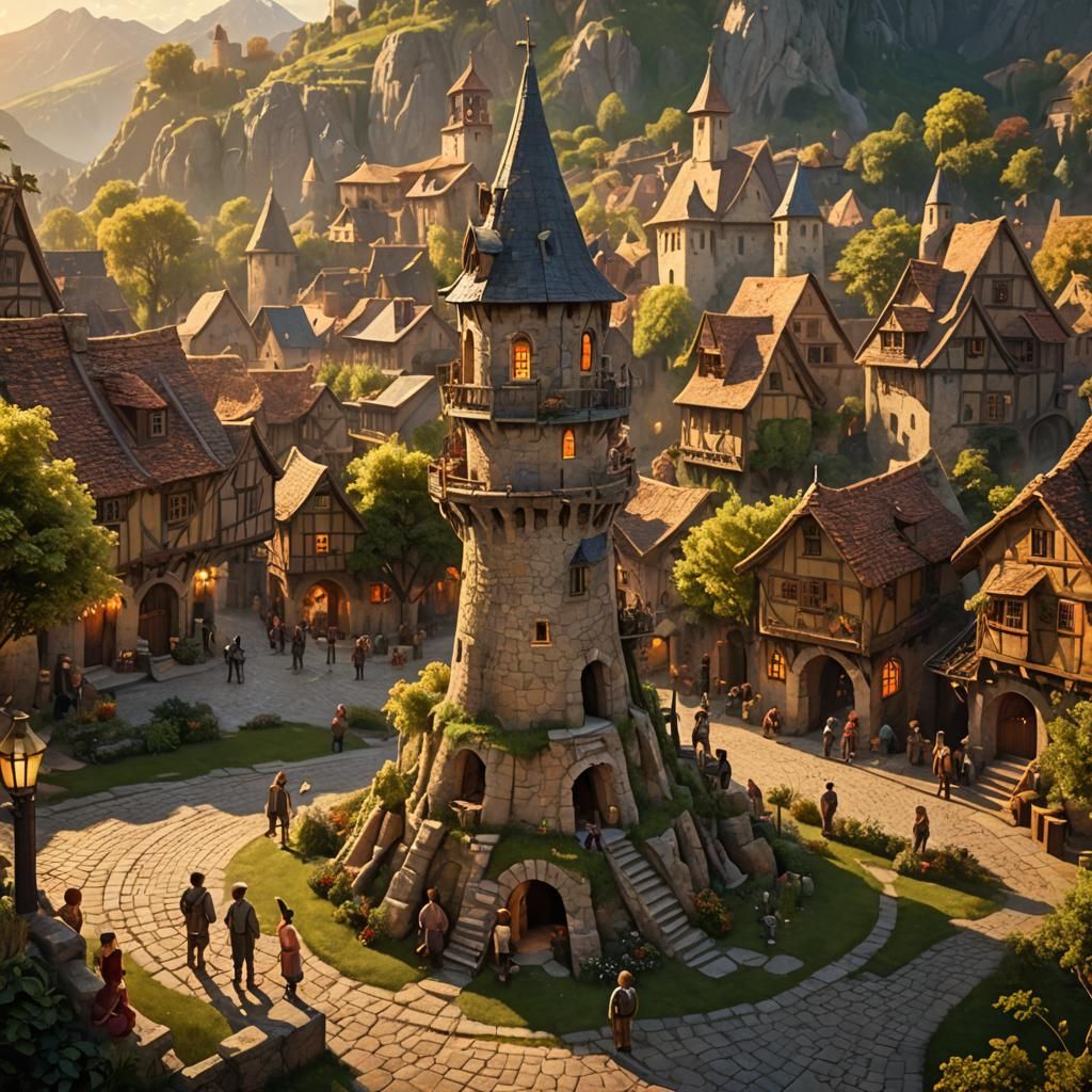 Whimsical Village: Friends Building a Tower Together