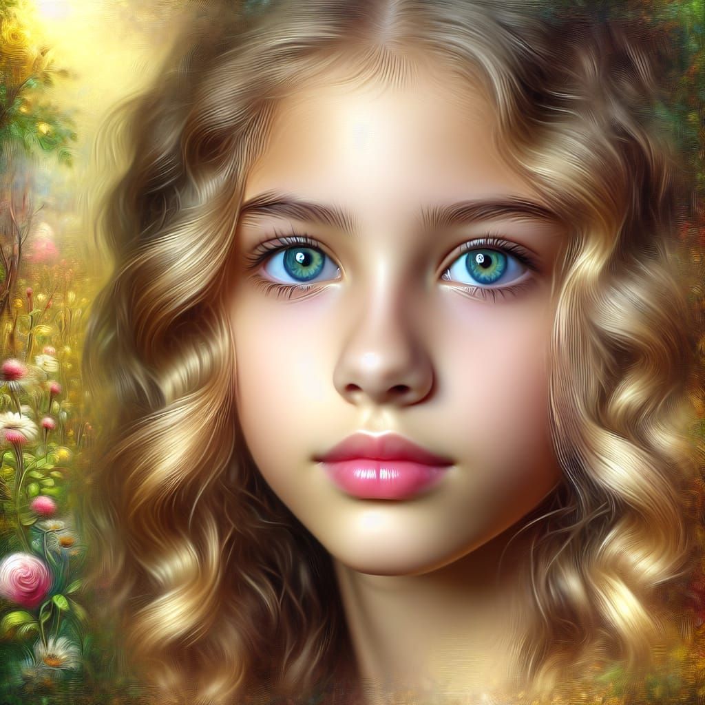 Beautiful Teen Girl with Luminous Glow as Oil Painting