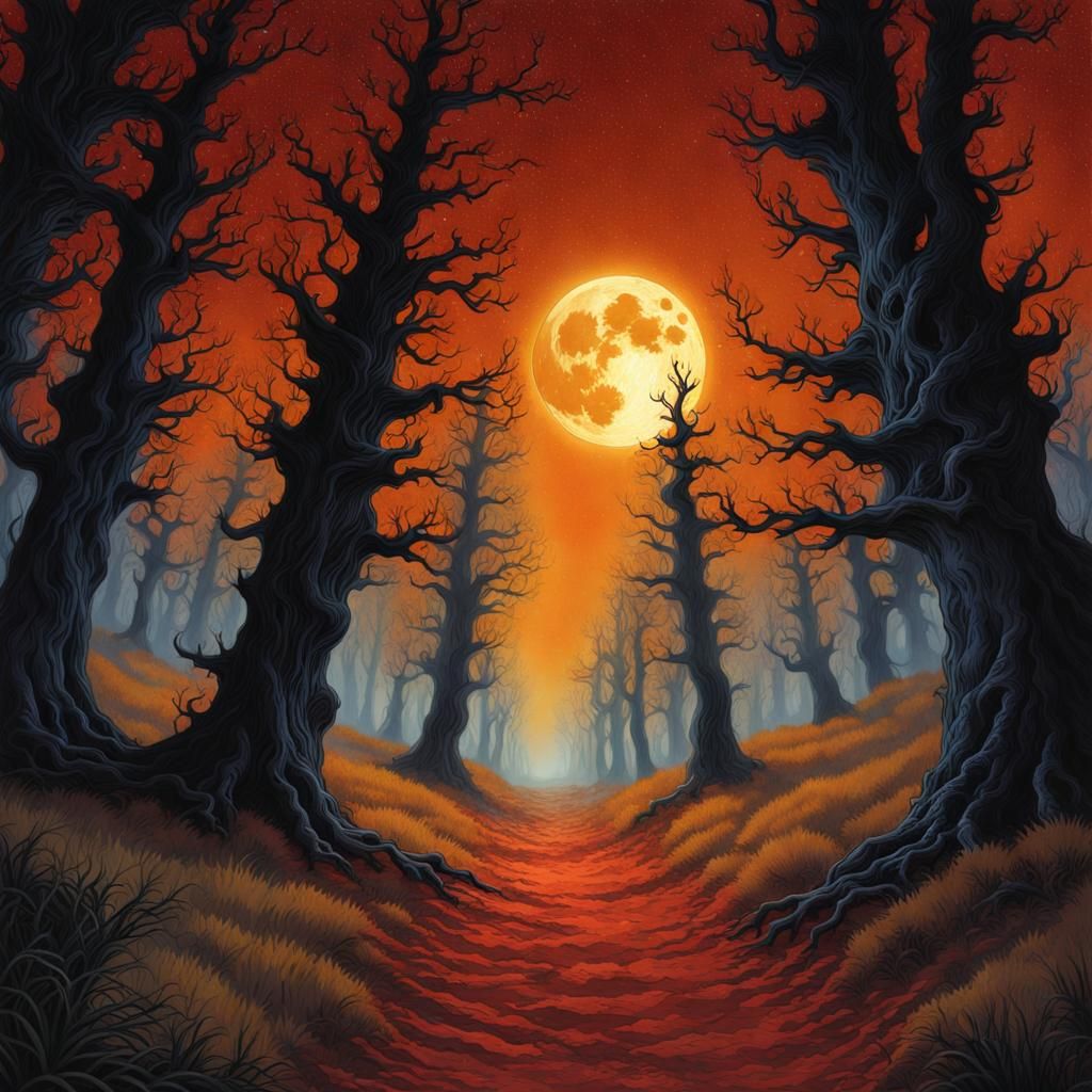 Sinister Cemetery Path in Digital Watercolor Style