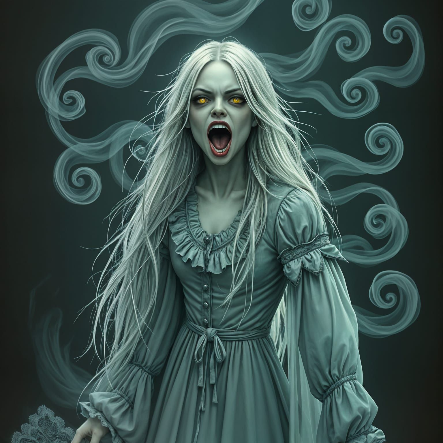 Ethereal Ghost Portrait with Flowing Hair