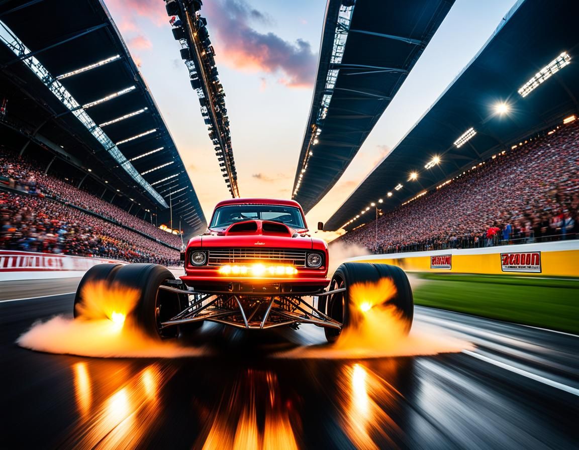 Monster Truck Dragster Hybrid Racing at Sunset