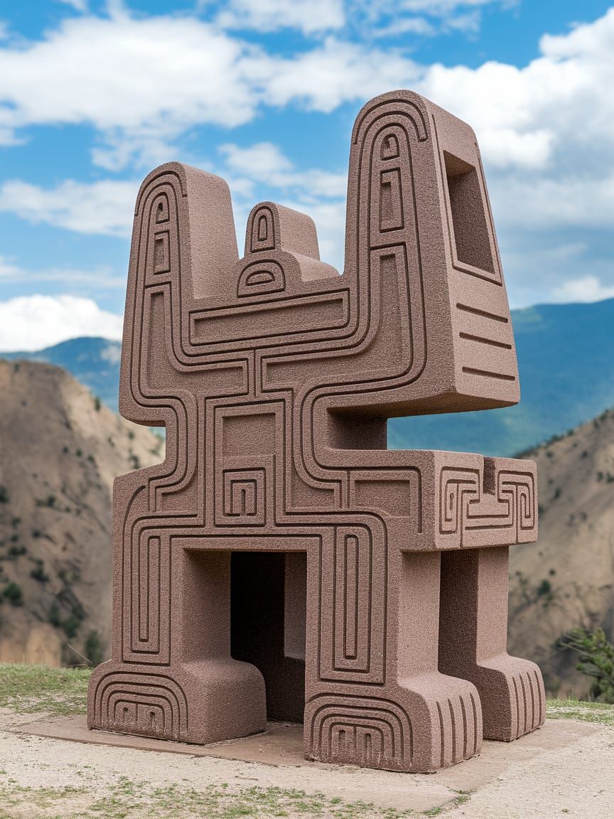 Ancient Inca-Inspired Sandstone Sculpture